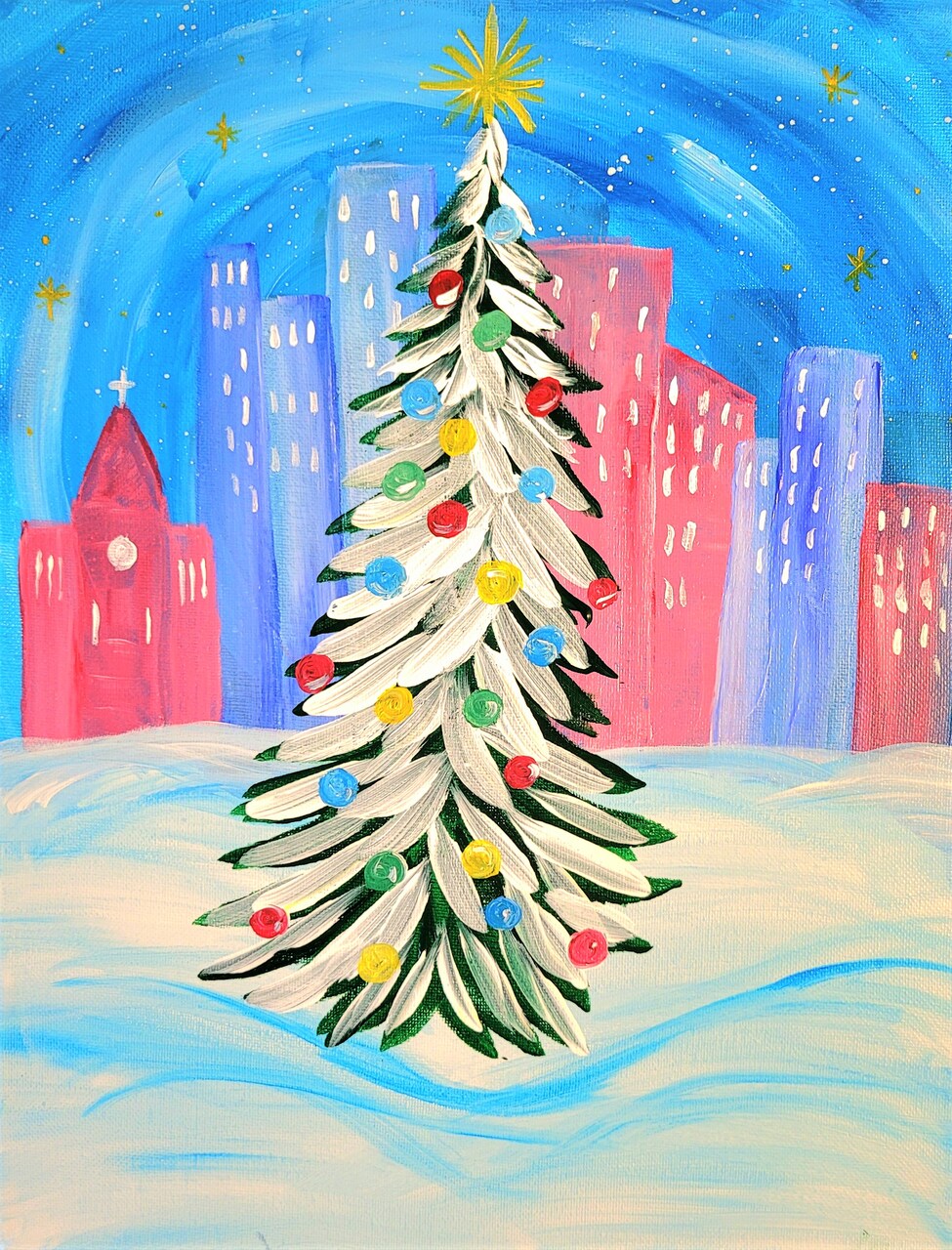Christmas Paint Kit - Christmas In The City Acrylic Painting Kit & Video Lesson, Christmas DIY, Art Gift Set, Beginner Painting, Paint At Home